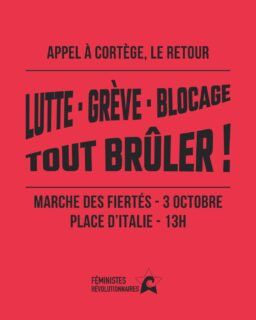 💥Marche des fiertés 2026, le retour ! 

💥Plus que jamais, notre fierté c’est la lutte ! 

💥 Rendez-vous samedi 3 octobre, avec les camarades de @caf.drag et @inverti.e.s pour un cortège deter, vener et revendicatif ! 

#pride #marchedesfiertés #révolution