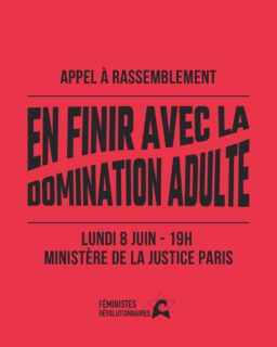 ❤️‍🔥Ce soir lundi 8 juin : rendez-vous à 19h devant le ministère de la Justice ! 

❤️‍🔥Les violences faites aux enfant•es ne sont pas des dysfonctionnements : ce sont les rouages du système capitaliste, raciste et patriarcal, les outils qui maintiennent les dominations et l’exploitation. 

❤️‍🔥Pour L. et toustes les autres : révolution féministe ! 

#feminisme #enfantisme #revolution