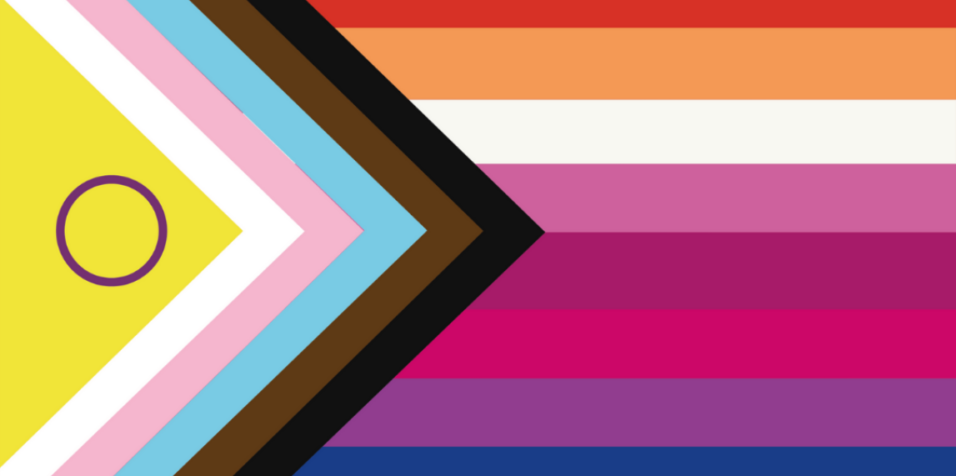 Drapeau combinant les couleurs des drapeaux intersexe, trans, antiraciste, lesbien, bi